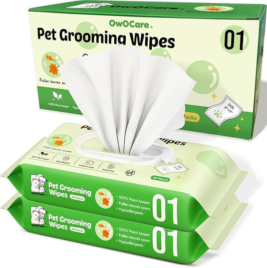 Dog Wipes for Paws and Butt, Plant-Based Large Pet Wipes for Dogs/Cats Hypoallergenic, 8X9 Inch Easy to Use Dog/Cat/Puppy Cleaning Grooming Wipes Gentle Degradable (100 Count, Fallen Leaves)