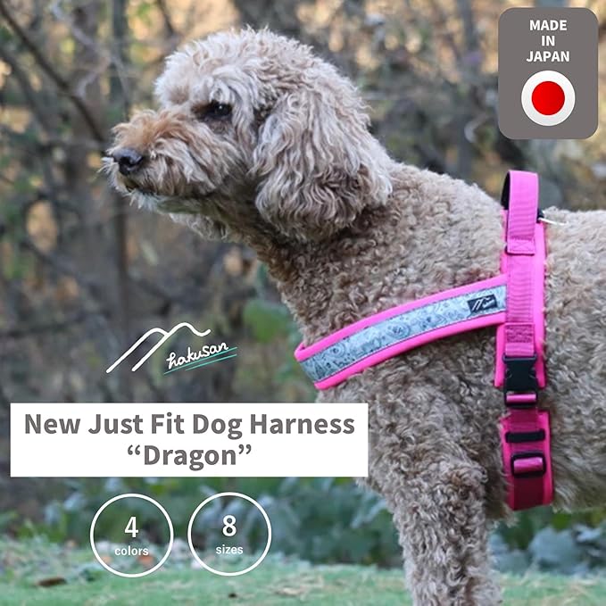 【Hakusan】 New Just Fit Dog Harness Dragon - Reflective, Paisley, Stress-Free, Japanese Made,one-Touch Buckles,Easily Put on,(Black×Turquoise, 3)