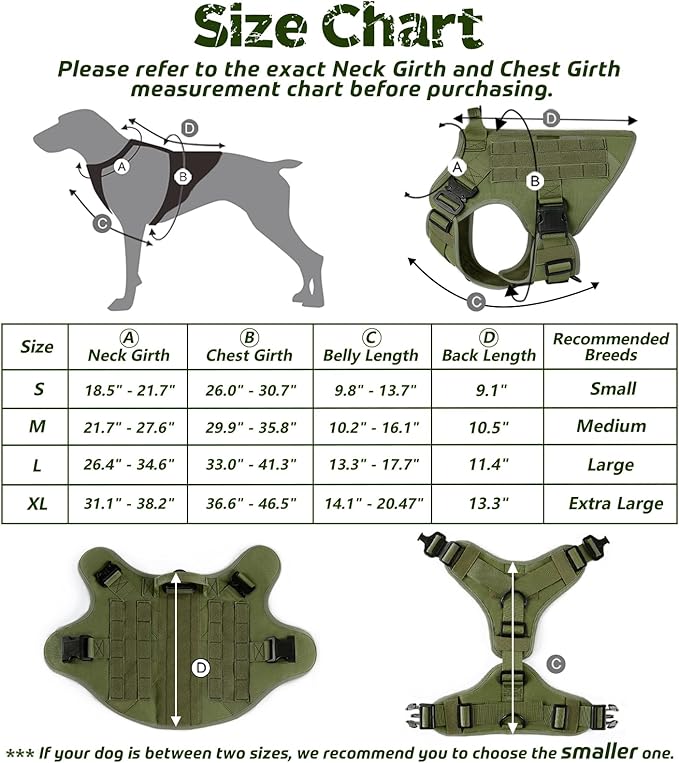 rabbitgoo Tactical Dog Harness for Large Dogs, Heavy Duty Dog Harness with Handle, No-Pull Service Dog Vest Large Breed, Adjustable Military Dog Vest Harness for Training Hunting Walking, Green, L