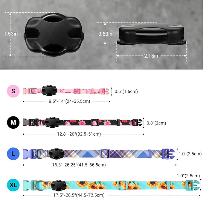 Airtag Dog Collar for Medium Dogs, Rose-Pink Dog Collars Girl with AirTag Holder Waterproof Airtag Case, Including Flower Spring Dog Collar Bowtie, for All Female Dogs ﻿