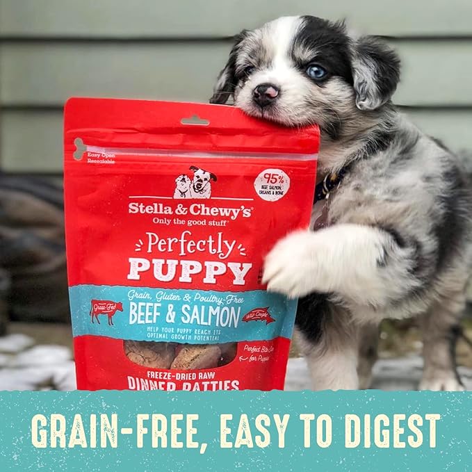 Stella & Chewy's Freeze Dried Raw Dinner Patties – Crafted for Puppies – Grain Free, Protein Rich Perfectly Puppy Beef & Salmon Recipe – 5.5 oz Bag, Pack of 1