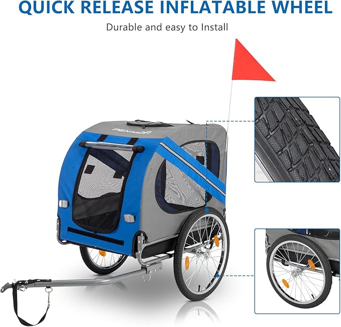 PEXMOR Dog Bike Trailer, Folding Pet Dog Trailer Cart for Bicycle, Bike Cargo Wagon Carrier w/Universal Hitch & 20" Wheel