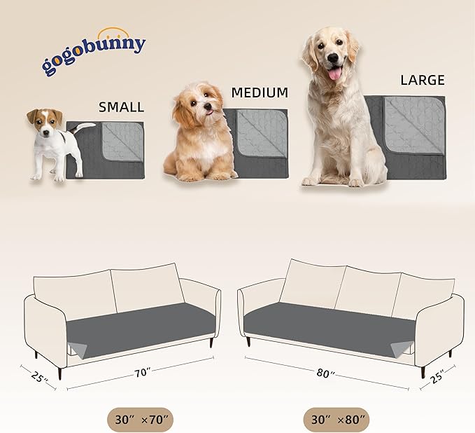 gogobunny 100% Double Sided Waterproof Dog Blanket Soft Pet Bed Cover Reversible Protect Furniture Couch Sofa Car for Puppy Cat Kids (Dark Grey/Light Grey, 30x80 Inch (Pack of 1))
