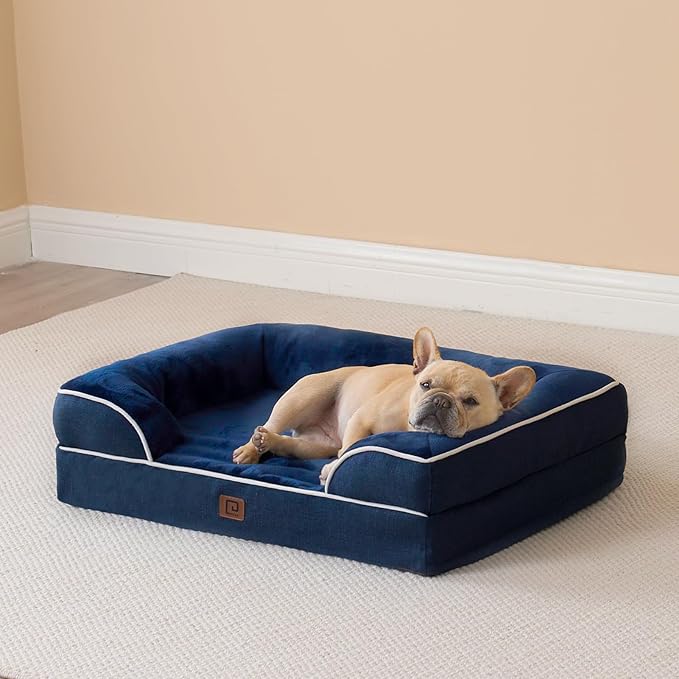 EHEYCIGA Orthopedic Dog Bed for Small Dogs, Waterproof Memory Foam Small Dog Beds with Sides, Non-Slip Bottom and Egg-Crate Foam Medium Dog Couch Bed with Washable Removable Cover, Navy