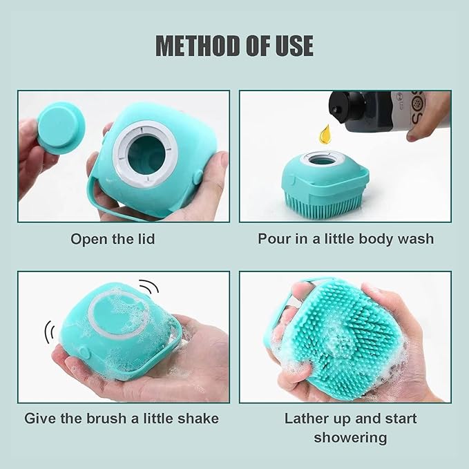 Dog Scrubber for Bath Pet Bathing Brush Silicone Shampoo Massage Dispenser Brush for Short Long Haired Dogs and Cats Washing(Blue)