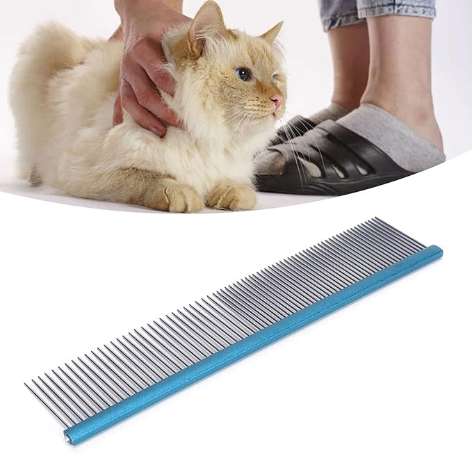Greyhound Comb For Dogs, Metal Comb For Dogs Metal Dog Comb Cat Comb For Removing and Knots Dog Combs with Rounded Ends Grooming Tool For Long Short Haired Dog (Blue