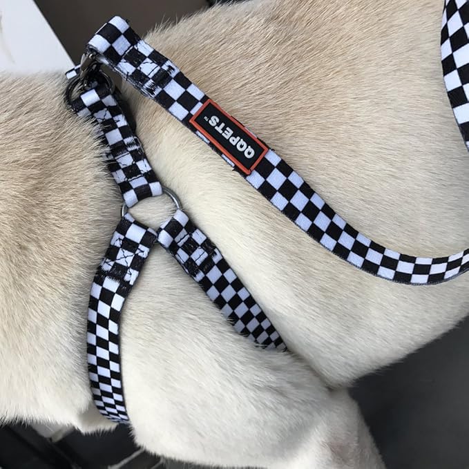 QQPETS Dog Harness Leash Set Adjustable Heavy Duty No Pull Halter Harnesses for Small Medium Large Breed Dogs Back Clip Anti-Twist Perfect for Walking (L(23"-32" Chest Girth), Black Plaid)