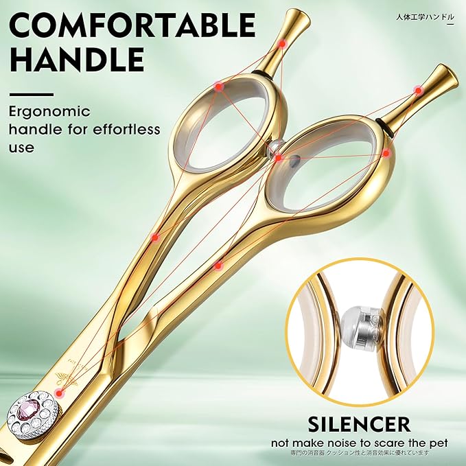 PURPLEBIRD Curved Shears Dog Grooming Chunkers, 7 inch Professional Thinning Scissors Safety Blunt Tip Trimming Scissors for Dogs Cats Face Paws Limbs Japanese Stainless Steel (Yellow)