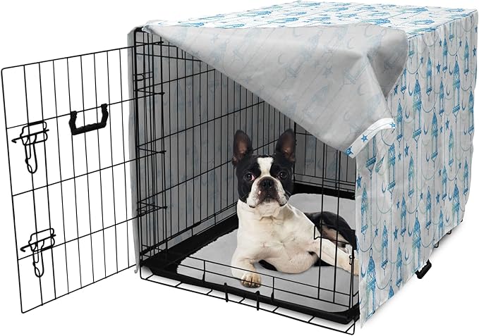 Lunarable Oriental Dog Crate Cover, Eastern Theme Celebration Pale Toned Composition Folkloric Look Print, Easy to Use Pet Kennel Cover for Small Dogs Puppies Kittens, 22 Inch, Pale Green White Blue