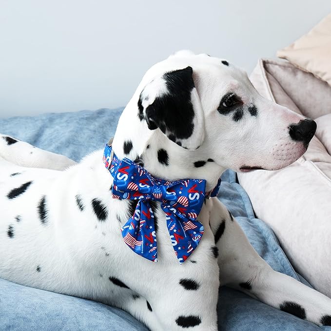 Lionet Paws Patriotic Dog Collar with Sailor Bow, 4th of July, Soft and Comfortable Adjustable American Flag Collar for Dogs, Medium, Neck 13.5-22 inches