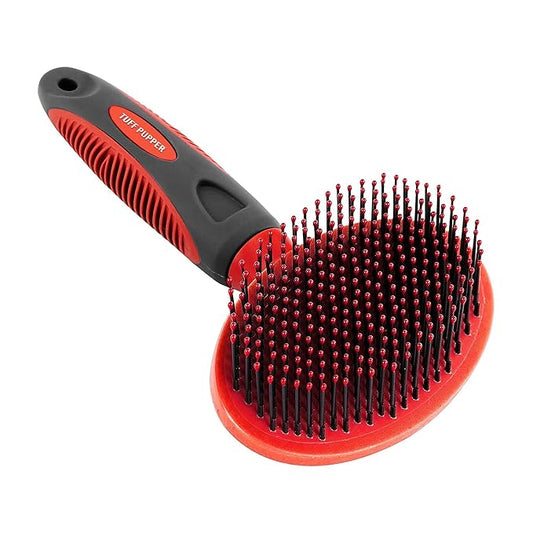 Tuff Pupper Round Bristle Soft Brush for Dogs and Cats | Gentle Grooming for Short or Long Hair | Soft Pin Tool for Sensitive Skin | Detangle & Remove Loose Fur | For Dematting & Detangling Undercoat