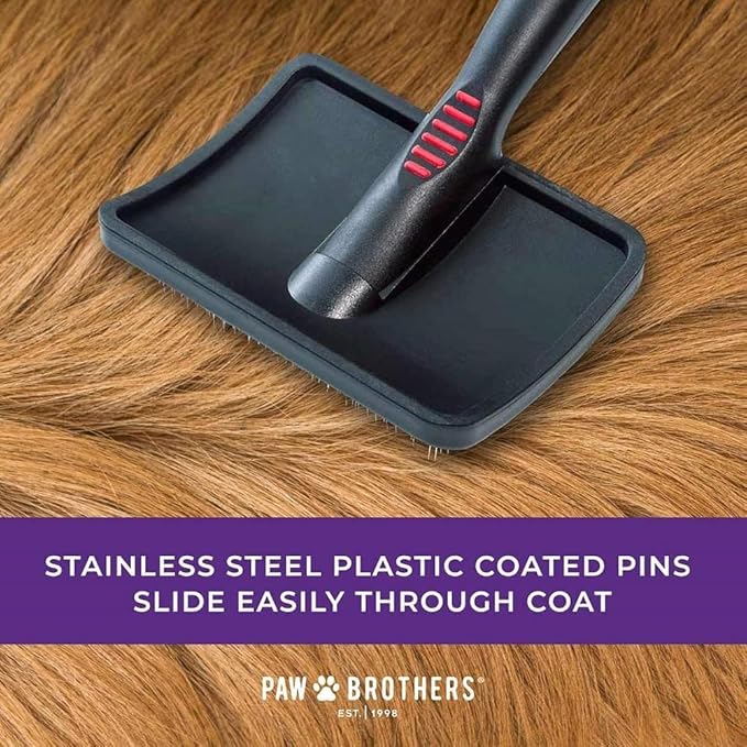 Paw Brothers Soft Pin Curved Slicker Brush for Dogs, Coated Tips, Maximum Coverage, Gentle on Skin, Small