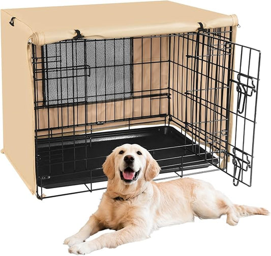 X-ZONE PET 42" Dog Crate Cover for Indoor/Outdoor - Heavy Duty Polyester Pet Kennel Cover Fits for Wire Dog Cage Beige