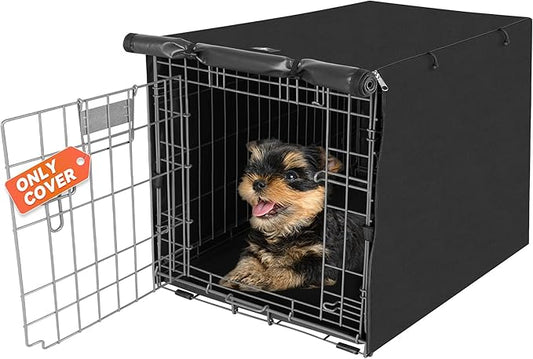 X-ZONE PET Double Door Dog Crate Cover - Polyester Pet Kennel Cover (Fits 24 30 36 42 48 inches Wire Crate) (24 Inch, Black)