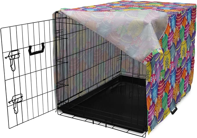 Ambesonne Christmas Dog Crate Cover, Colorful Christmas Balls Different Retro Patterns Holiday Celebration Theme Print, Easy to Use Pet Kennel Cover for Cats & Medium Dogs, 24 Inch, Purple Multicolor