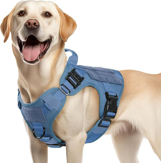 rabbitgoo Tactical Dog Harness Vest Medium with Handle, Military Dog Harness Working Dog Vest with MOLLE & Loop Panels, No-Pull Adjustable Training Vest, Blue, M