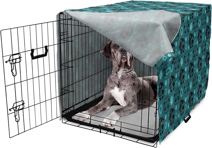 Lunarable Panda Dog Crate Cover, Pirate and Sailor Bears Skulls on Crossed Bones Anchors Within Circles, Easy to Use Pet Kennel Cover for Medium Large Dogs, 48 Inch, Teal Turquoise Black