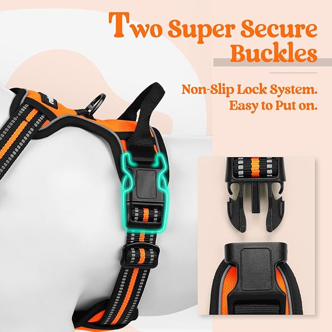 rabbitgoo Dog Harness, No-Pull Pet Harness with 2 Leash Clips, Adjustable Soft Padded Dog Vest, Reflective No-Choke Pet Oxford Vest with Easy Control Handle for Large Dogs, Orange, XL