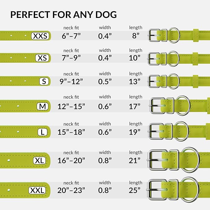 CollarDirect Rolled Leather Dog Collar, Soft Padded Round Puppy Collar, Handmade Genuine Leather Collar Dog Small Large Cat Collars 13 Colors (6-7 Inch, Lime Green Textured)