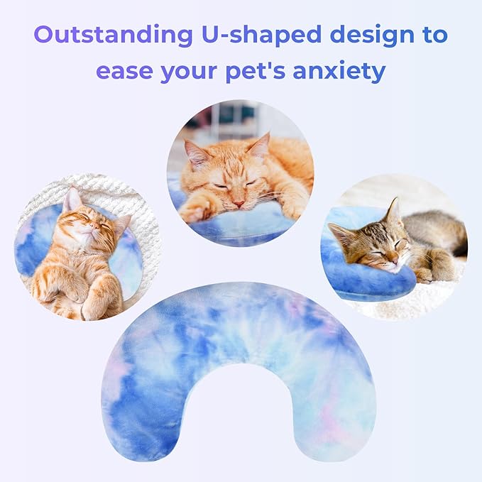 Dog Pillow, U-Shaped Dog Calming Pillow for Pet, Soft Dog Neck Pillow Machine Washable Dog Bed Pillow for Dog and Cat Enhance Sleep Quality (Purple Blue, Small)