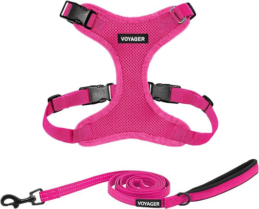 Voyager Step-in Lock Dog Harness w Reflective Dog Leash Combo Set with Neoprene Handle 5ft - Supports Small, Medium and Large Breed Puppies/Cats by Best Pet Supplies - Fuchsia, S