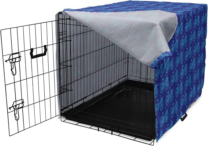 Lunarable Contemporary Blue Dog Crate Cover, Repetitive Pattern with Silhouette Style Bicycles, Easy to Use Pet Kennel Cover for Cats & Medium Dogs, 30 Inch, Dark Violet Sky Blue