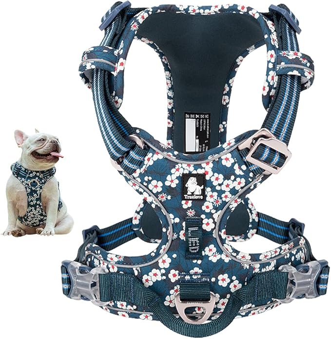 La La Pet® No Pull Dog Harness with Front Clip, Reflective Dog Vest Harness with Handle Floral Neoprene Padded Dog Vest for Puppy Small Medium Large Dogs 3 Snap Buckles Easy to Put on & Take Off