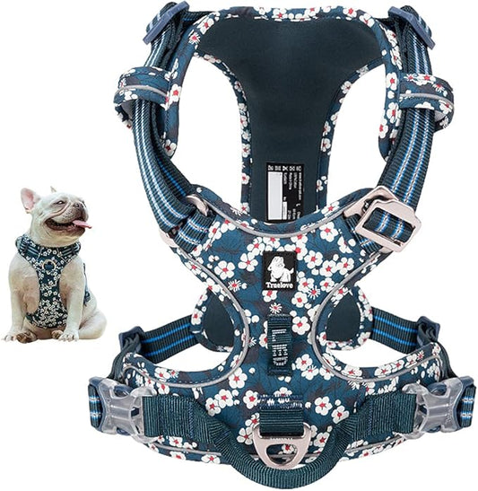 La La Pet® No Pull Dog Harness with Front Clip, Reflective Dog Vest Harness with Handle Floral Neoprene Padded Dog Vest for Puppy Small Medium Large Dogs 3 Snap Buckles Easy to Put on & Take Off