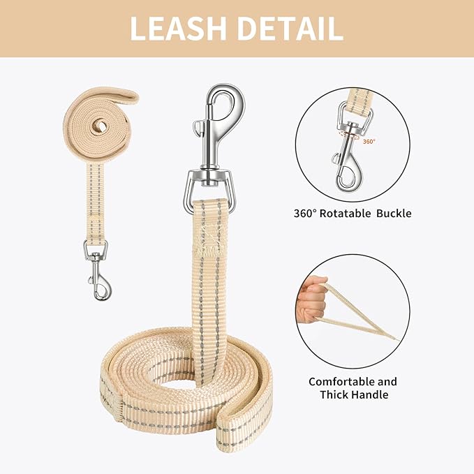 AMTOR Small Dog Harness with Leash Set, No Escape Easy Walk Puppy Harnesses for Training Walking, Step-in Reflective Soft Dogs Vest for XS S Medium Extra-Small Large Sized Dog(Beige,S)