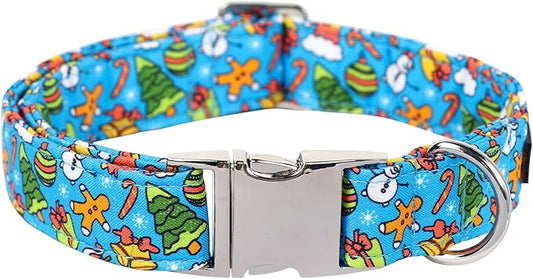 Maca Bates Christmas Collars for Dogs Cotton Soft Christmas Tree Dog Collar with Metal Buckle Winter Dog Collar Adjustable for Small Medium Large Dog