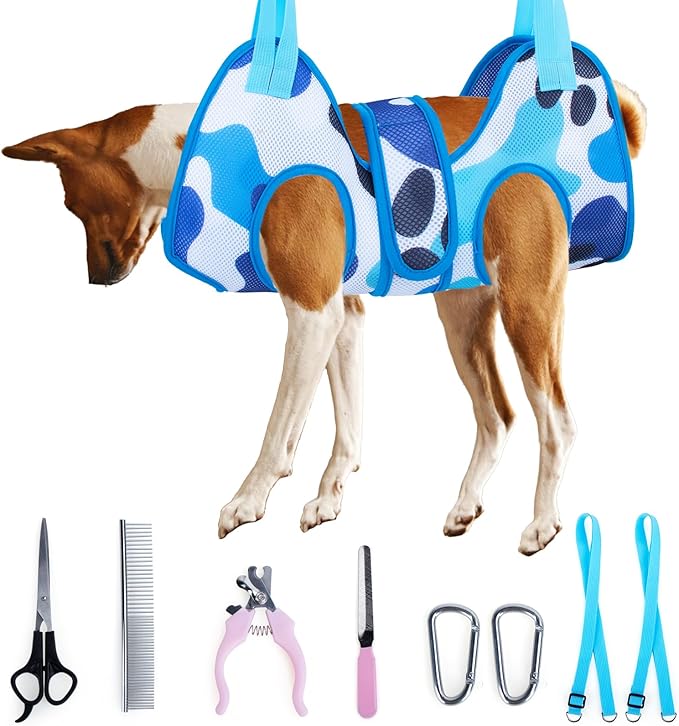 Dog Grooming Hammock Harness for Cats Dogs with Nail Clippers/Nail Trimmers/Grooming Scissors, Dog Grooming Harness for Nail Trimming, Relaxation Pet Restraint Leashes Sling Pet Grooming Sling Helper