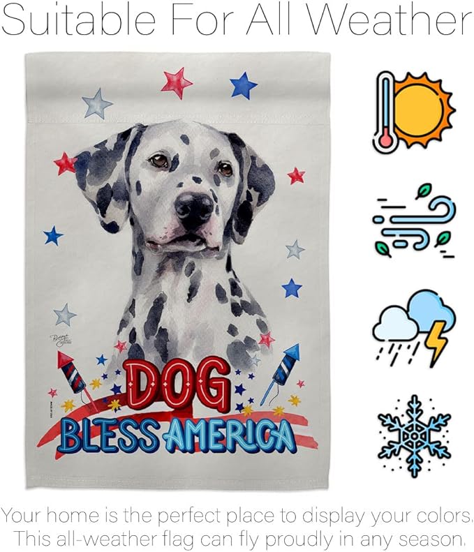 Breeze Decor Patriotic Dalmatian House Flag 2 pcs Pack Dog Puppy Spoiled Paw Canine Fur Pet Nature Farm Animal Creature Decoration Banner Small Garden Yard Gift Double-Sided, Made in USA