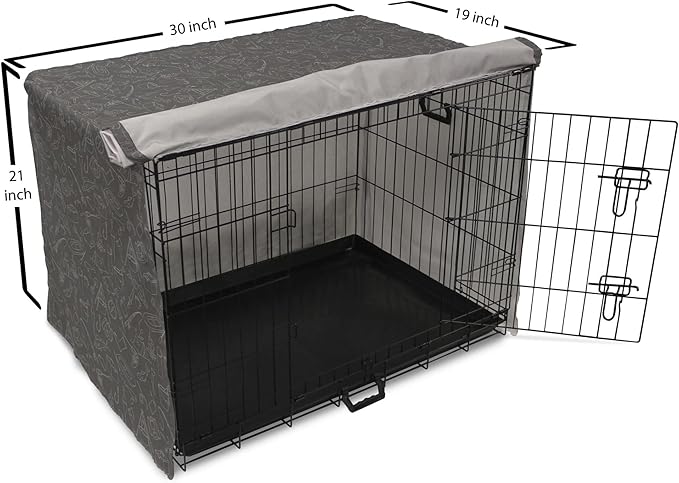 Ambesonne Fishing Theme Dog Crate Cover, Monochrome Illustration with Hand Drawing Angling and Camping Objects, Easy to Use Pet Kennel Cover for Cats & Medium Dogs, 30 Inch, White and Grey
