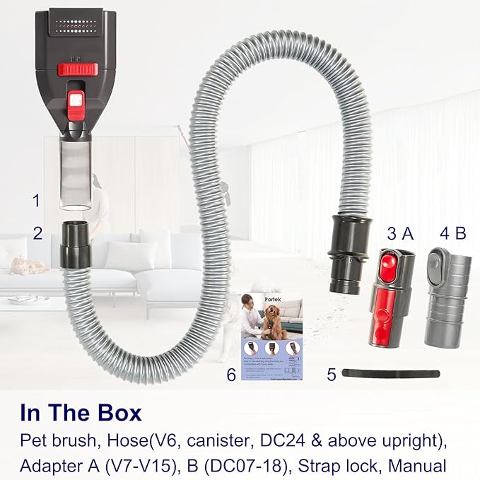 Groom Tool as Dyson Dog Hair Vacuum Attachment for V6 V7 V8 V10 V11 V12 V15 DC07-DC65 UP13-UP30 Ball Animal..., Pet Hair Attachment Grooming Brush Kit Long Extension Hose Adapters