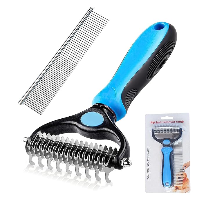 Dog Grooming Brush for Shedding Double Sided Shedding and Dematting Undercoat Rake Comb for Dogs and Cats Pet Dematting Tool for Small Medium Dogs and Cats 2 Pack