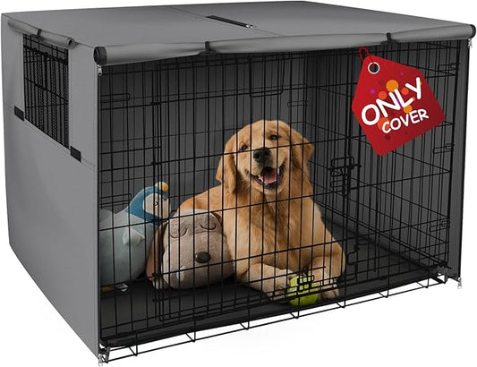 Explore Land 54 inches Dog Crate Cover Heavy Duty Polyester Pet Kennel Sunshade Universal Fit for Wire Cage (Grey)