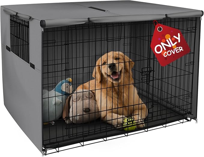Explore Land 48 inches Dog Crate Cover Heavy Duty Polyester Pet Kennel Sunshade Universal Fit for Wire Cage (Grey)