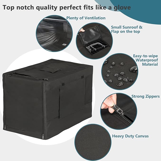 PETSFIT Dog Kennel Cover for Wire Dog Crate(30in/36inch/42inch), Single Door, Mesh Window, Flap On The Top and Back is Detachable, Dog Crate Cover Black 36inch