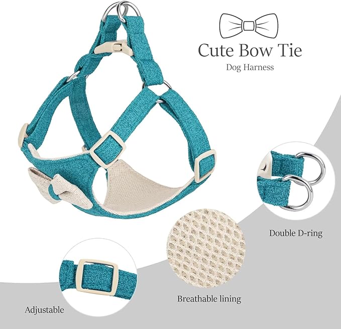 Beirui Small Dog Harness and Leash Set, Soft Lightweight Puppy Harness, Adjustable Bow Tie Puppy Harness for Medium Dogs (Blue, M)