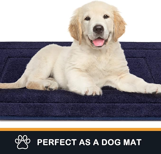 PURRUGS Dirt Trapper Door Mat 32" x 47.5", Non-Slip/Skid Machine Washable Entryway Rug, Dog Door Mat, Super Absorbent Welcome Mat for Muddy Wet Shoes and Paws, Navy Blue