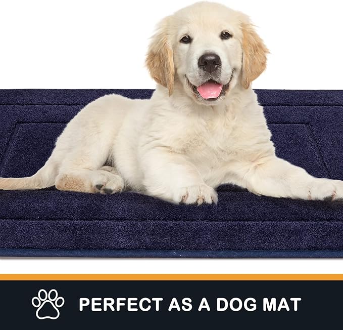 PURRUGS Dirt Trapper Door Mat 32" x 70", Non-Slip/Skid Machine Washable Entryway Rug, Dog Door Mat, Super Absorbent Welcome Mat for Muddy Wet Shoes and Paws, Navy Blue