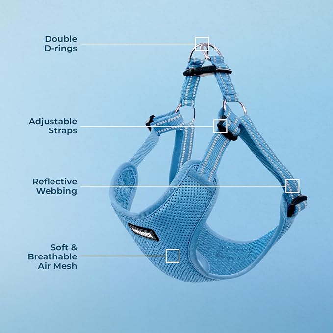 Best Pet Supplies Voyager Adjustable Dog Vest Harness Breathable No Pull Harness for Small, Medium, Large Dogs, Harness for Walking, Jogging, Easy Step-In, Reflective Stripes - (Baby Blue), XL