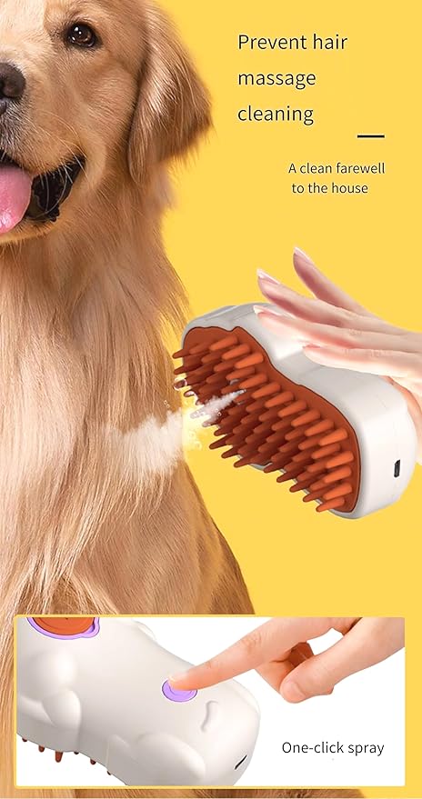 Cat Steam Brush: 3-in-1 Pet Grooming Steamer, Steamy Hair Brush for Cats, Undercoat Removal, Detangle, Removes Fleas, White, Hair Brush