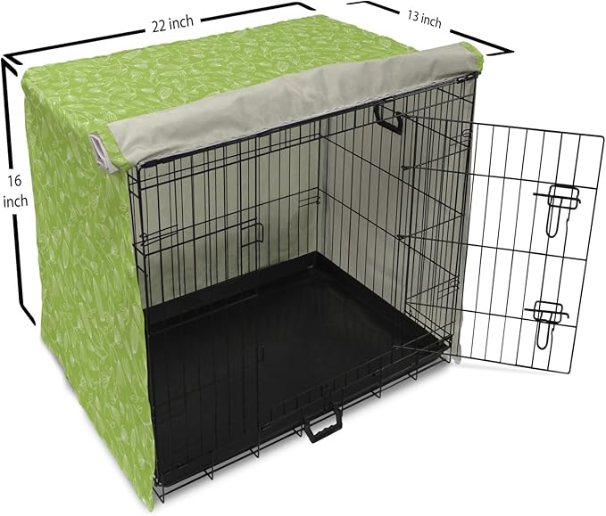 Ambesonne Floral Dog Crate Cover, Vintage Inspired Simplistic Outline Flowers Nature Botany Art Repetition, Easy to Use Pet Kennel Cover for Small Dogs Puppies Kittens, 22 Inch, Lime Green and White