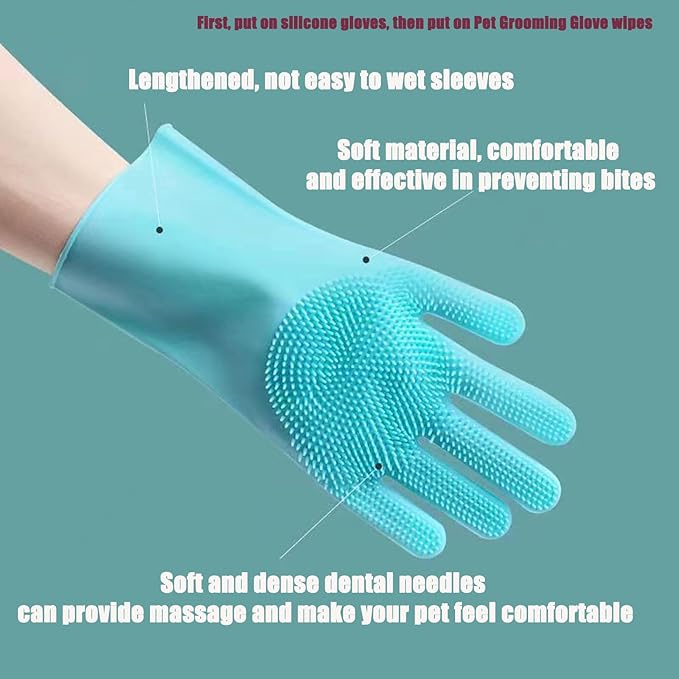 Pet Grooming Glove Wipes Combination,Pet Bathing Wipes for Dogs & Cats, Cleaning & Deodorizing Grooming Gloves, Nourish Fur Glove Wipes for Daily Care and Traveling, Rinse Free.12PCS, white