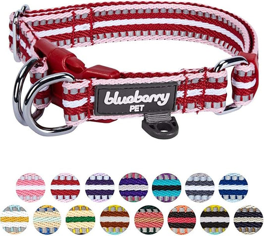 Blueberry Pet 3M Reflective Dog Collars | Adjustable Dog Collar w/Multi-Colored Stripe - Marsala Red and Pink | Nylon Pet Collars for Dogs & Refflective Dog Collar for Large Dogs