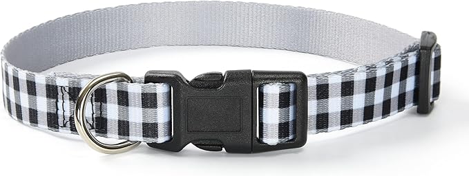 Mile High Life Dog Collar | Cute Puppy Collars | Lightweight Girl Dog Collar | Soft Boy Dog Collars | w Geometric Plaid Wave Line Pattern (White Plaid, Medium)