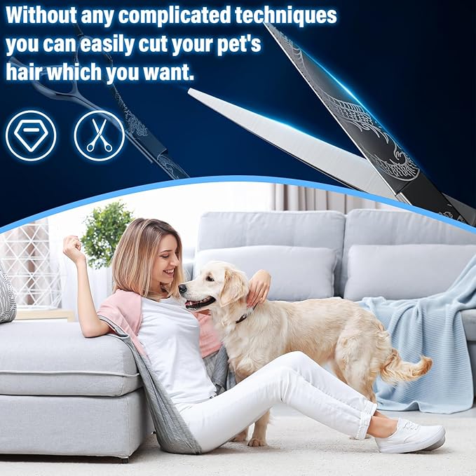 Purple Dragon Dog Grooming Scissors 7-Inch Straight - Professional Pet Hair Trimming Shears for Dogs & Cats, Sharp 440C Japanese Steel, Ergonomic Design for Comfort and Precision