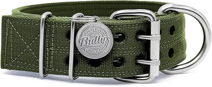 Pit Bull Collar, Dog Collar for Large Dogs, Heavy Duty Nylon, Stainless Steel Hardware (XXXL, Army Green)