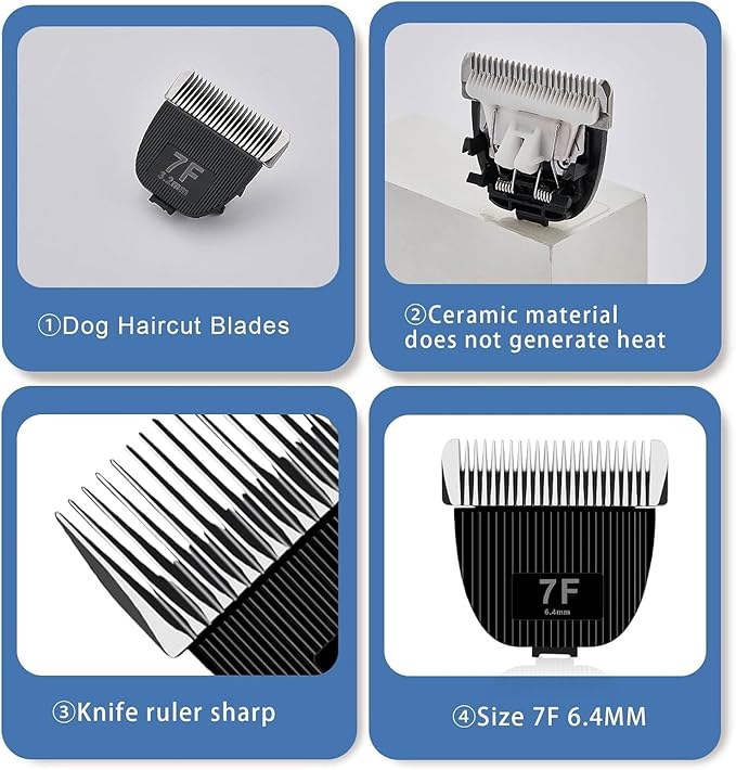 Size 4F/5F/7F/Replacement Blade for nebot P1 Pro Pet Grooming Kit & Vacuum,Cut Length 3/8"(9.5mm) to 1/4”(6.3mm) to 1/8"(3.2mm),Made of Ceramic Blade & Stainless Steel Blade,3 Pack
